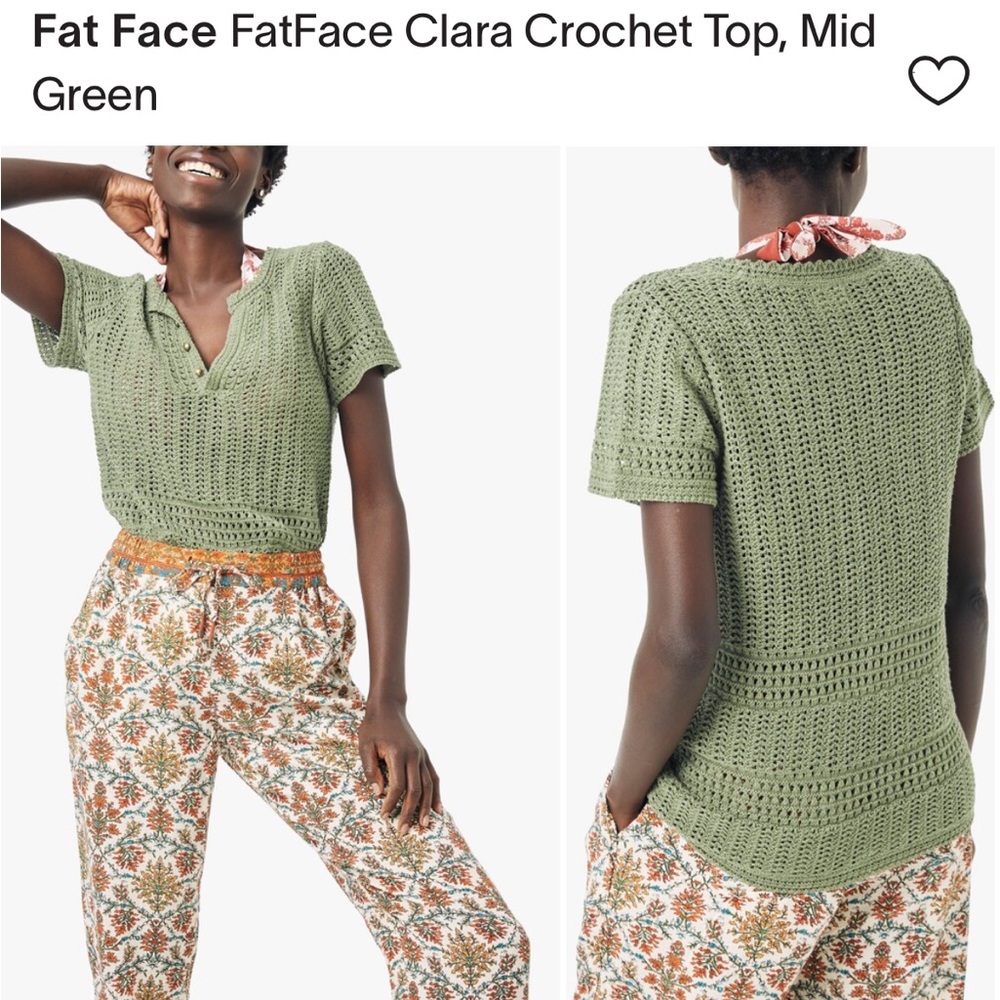Fat Face Crochet Top in Olive